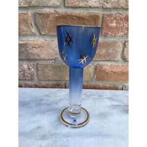 Vintage Magnor Norway| Art Glass Painted | Blue and gold | Crystal Glass